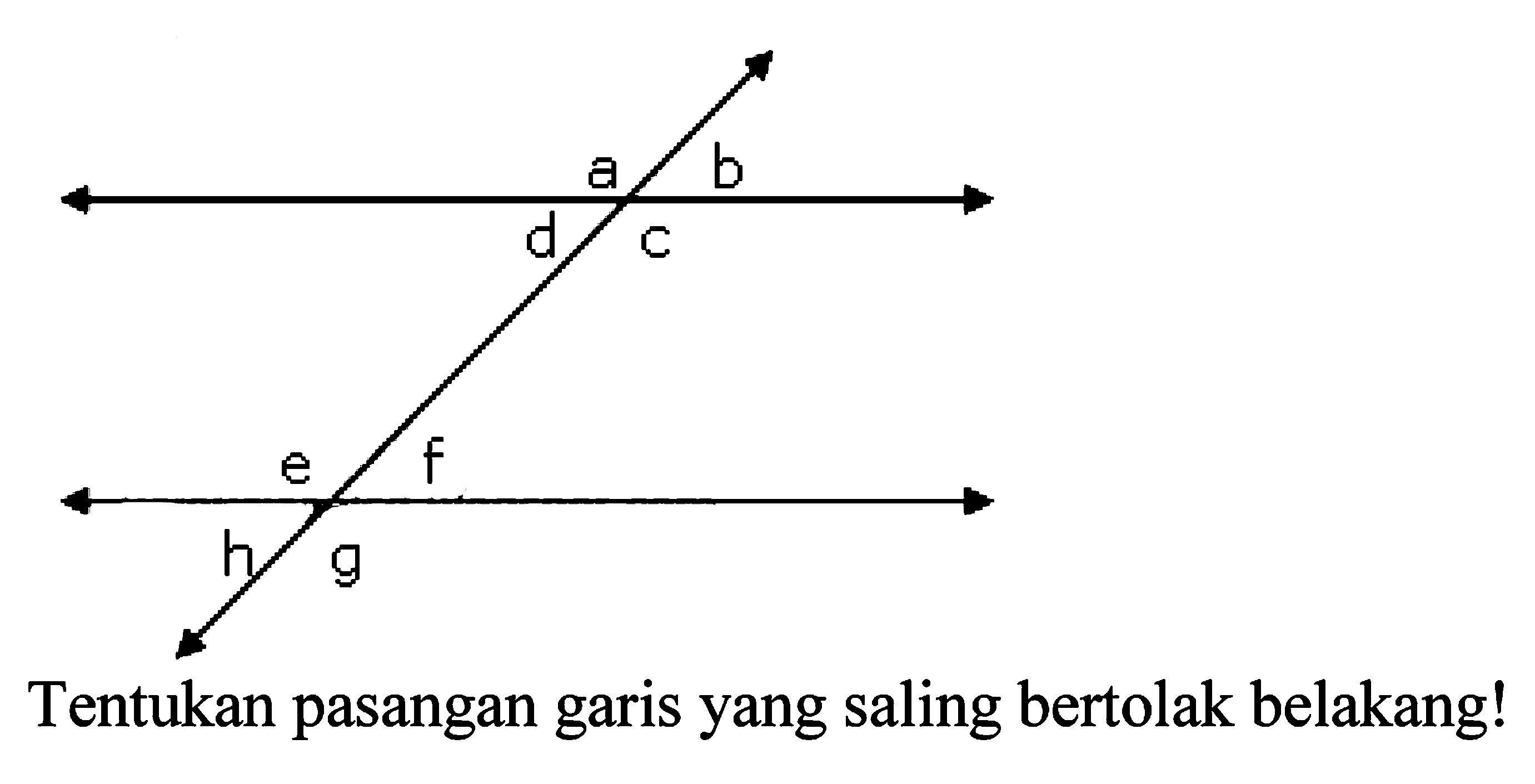 Tentukan pasangan garis yang saling bertolak belakang!