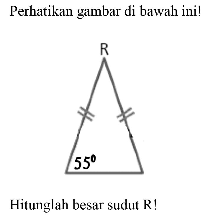 Perhatikan gambar di bawah ini!
Hitunglah besar sudut R!