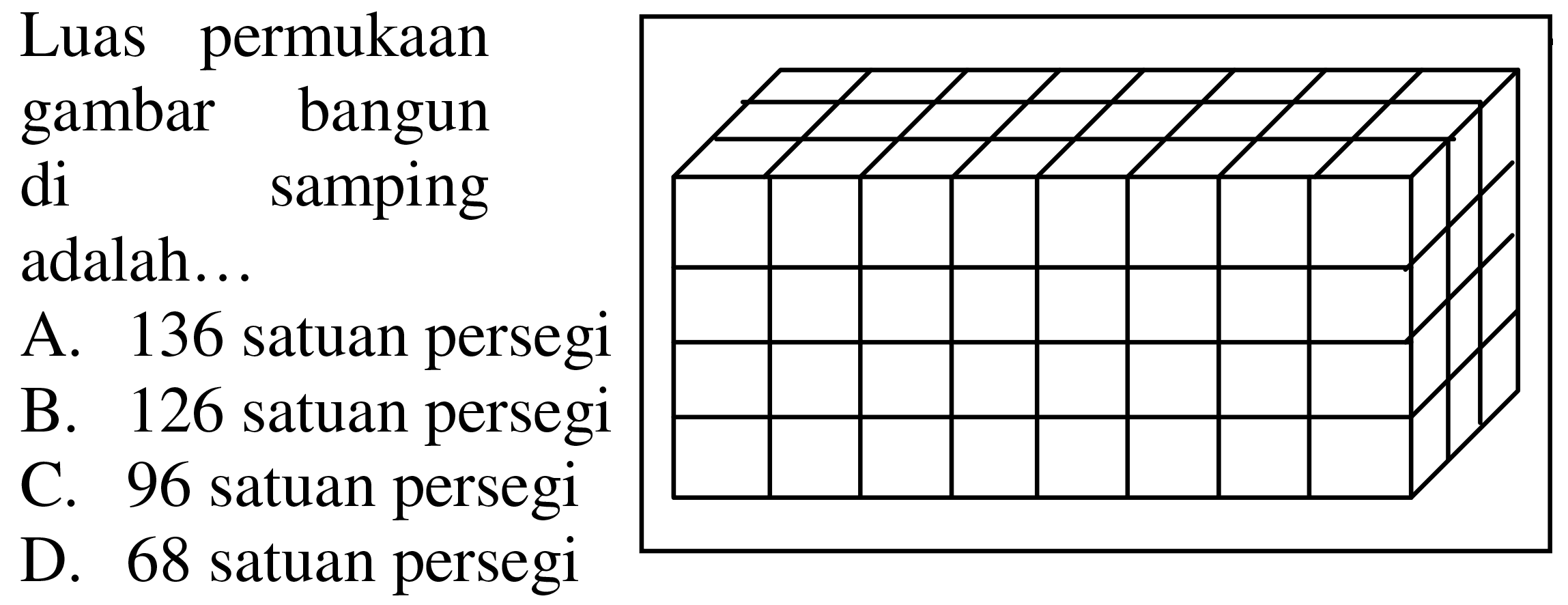 D. 68 satuan persegi