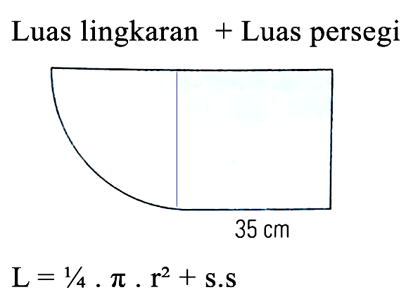 Luas lingkaran + Luas persegi 
35 cm 
L = 1/4 . pi . r^2 + s . s