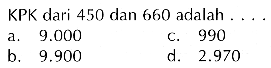 KPK dari 450 dan 660 adalah . . . .