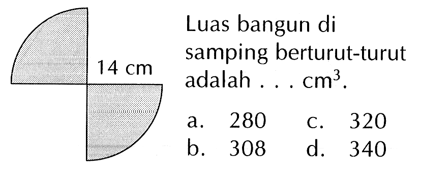 Luas bangun di samping berturut-turut adalah . . . cm^3.