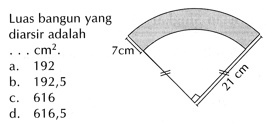 Luas bangun yang diarsir adalah .... cm^2.