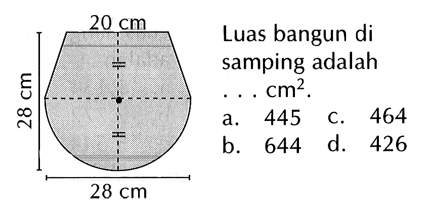 Luas bangun di samping adalah ... cm^2 .