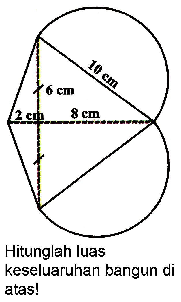 10 cm 6 cm 2 cm 8 cm 
Hitunglah luas keseluruhan bangun di atas!