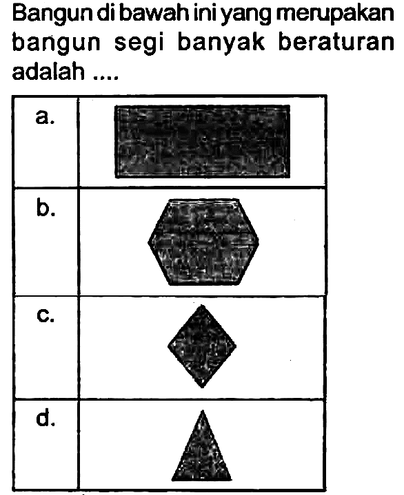 Bangun di bawah ini yang merupakan bangun segi banyak beraturan adalah ....