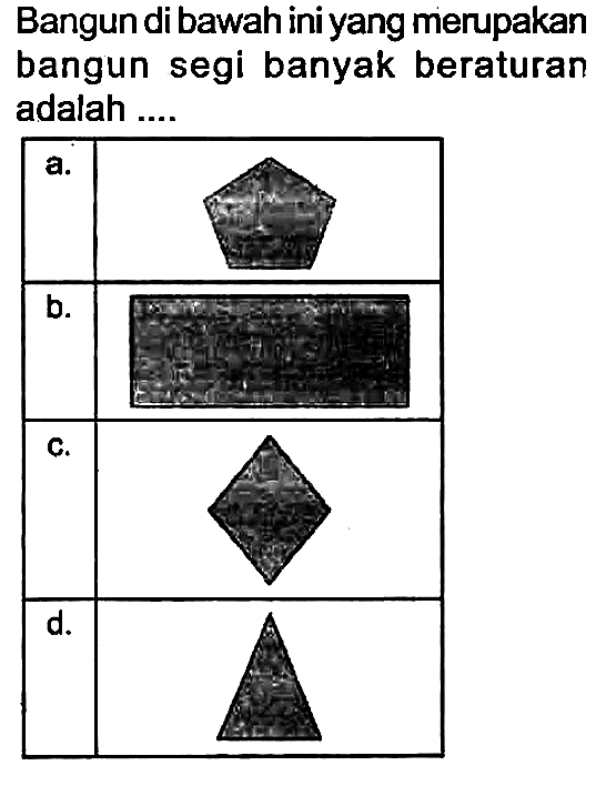 Bangun di bawah ini yang merupakan bangun segi banyak beraturan adalah ....