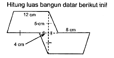 Hitung luas bangun datar berikut ini! 
12 cm 
5 cm 
8 cm 
4 cm 