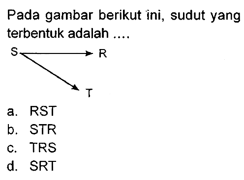 Pada gambar berikut ini, sudut yang terbentuk adalah .... R S T 