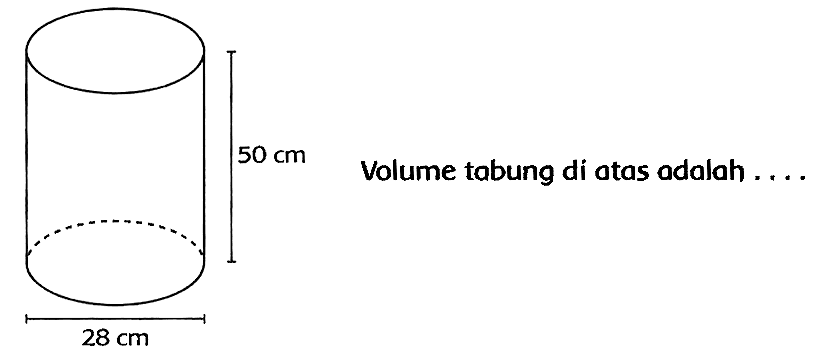 Volume tabung di atas adalah ....
50 cm 
28 cm 