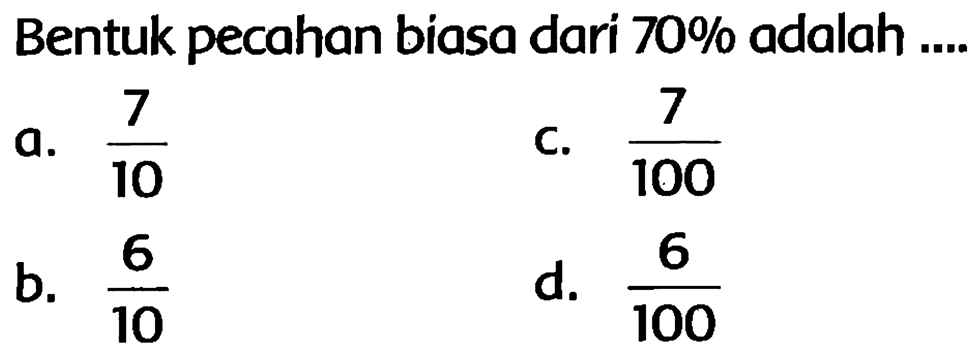 Bentuk pecahan biasa dari  70 %  adalah ....