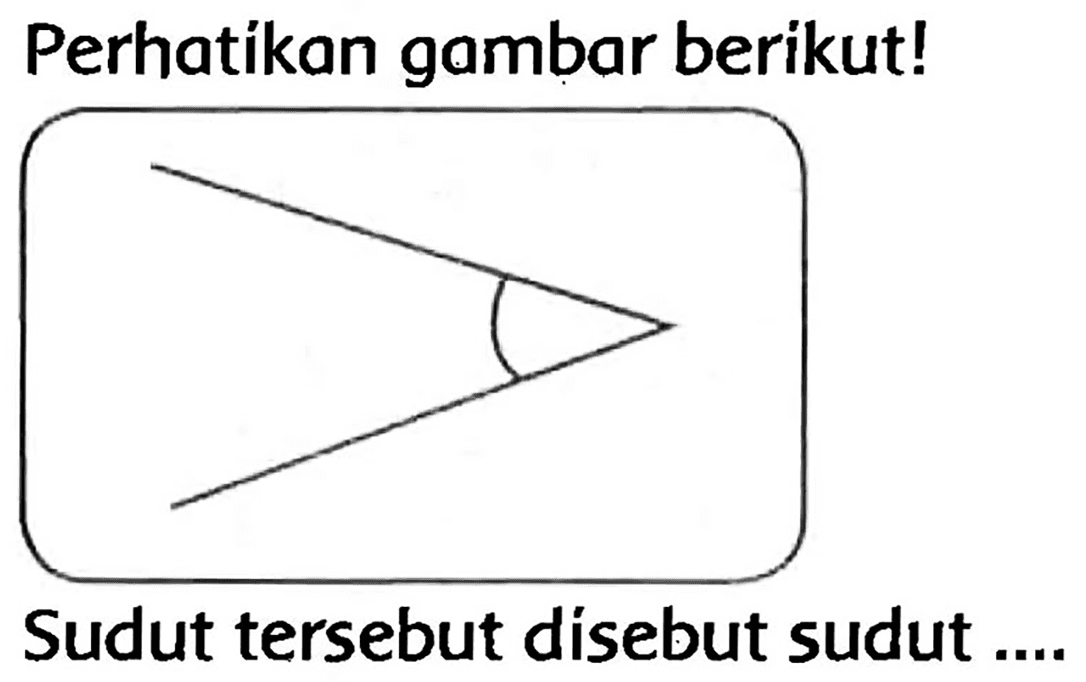 Perhatikan gambar berikut!
Sudut tersebut disebut sudut ....