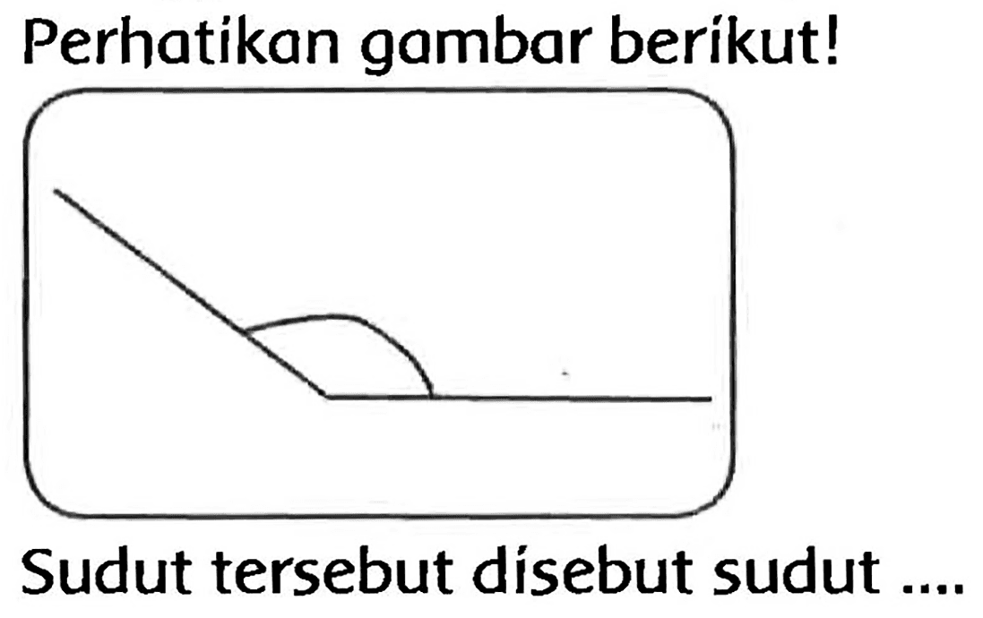 Perhatikan gambar berikut!
Sudut tersebut disebut sudut ...