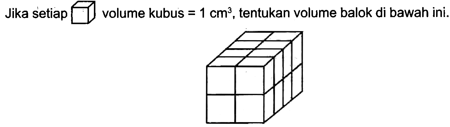 Jika setiap  square  volume kubus  =1 cm^(3) , tentukan volume balok di bawah ini.