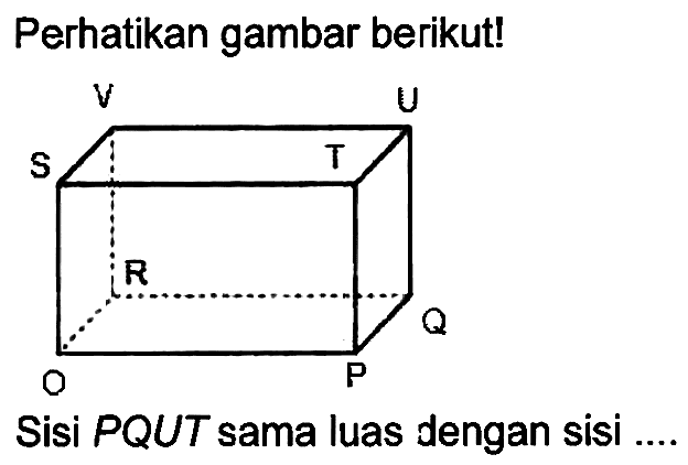 Perhatikan gambar berikut!
Sisi  P Q U T  sama luas dengan sisi