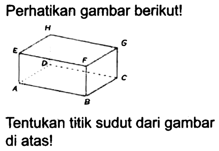 Perhatikan gambar berikut!
Tentukan titik sudut dari gambar di atas!