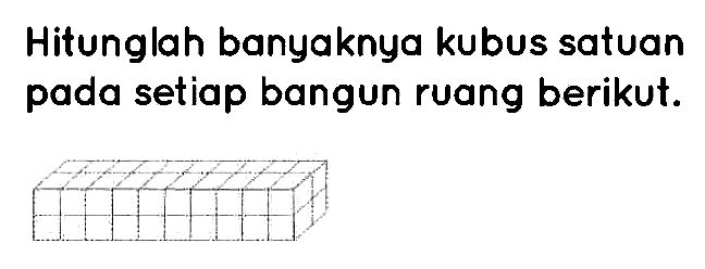 Hitunglah banyaknya kubus satuan pada setiap bangun ruang berikut.