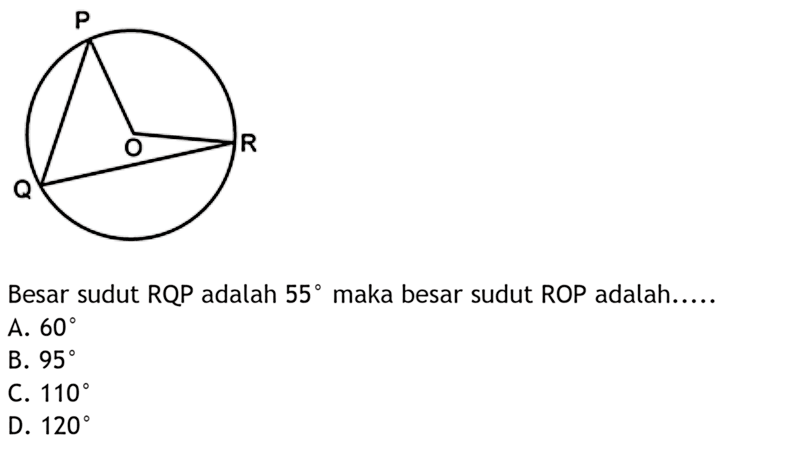 Besar sudut RQP adalah 55 maka besar sudut ROP adalah.....