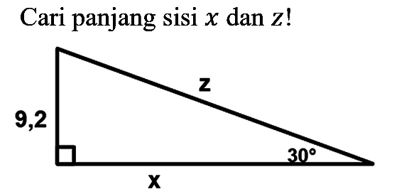 Cari panjang sisi x dan z!
9,2 z 30 x 