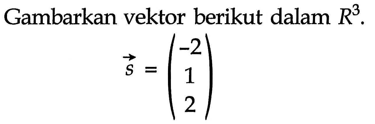 Gambarkan vektor berikut dalam  R^3 .vektor s=(-2 1 2)