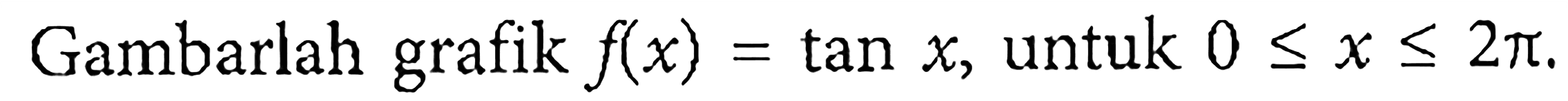 Gambarlah grafik f(x)=tan x, untuk 0<=x<=2 pi 