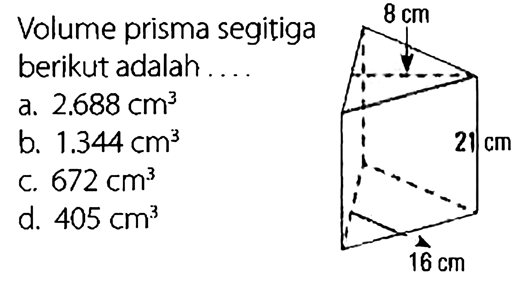 Volume prisma segitiga berikut adalah ....