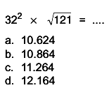 (32)^2 x akar(121) = ....
