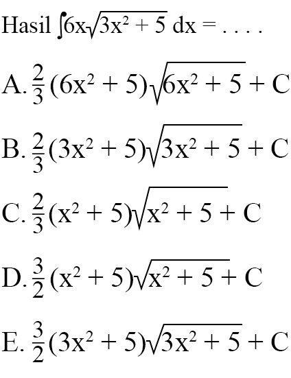 Hasil integral 6xakar(3x^2+5) dx=