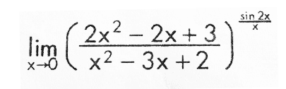 lim x->0 ((2x^2-2x+ 3)/(x^2 - 3x +2))^(sin (2x)/x)