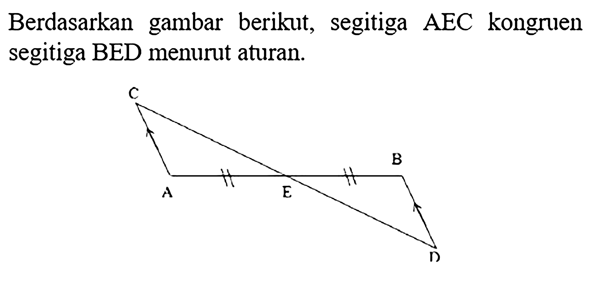 Berdasarkan gambar berikut, segitiga AEC kongruen segitiga BED menurut aturan.