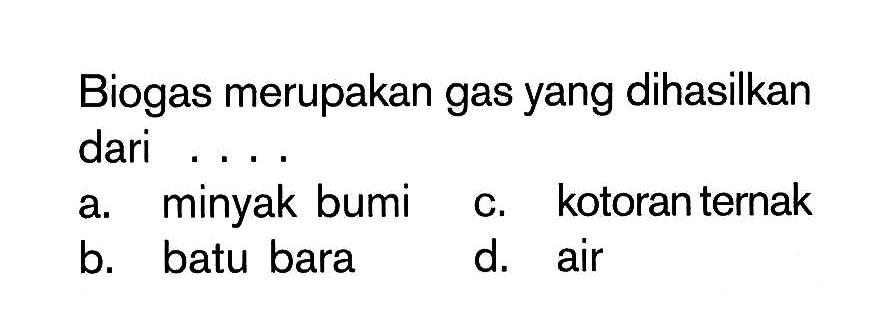 Biogas merupakan gas yang dihasilkan dari ....