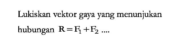 Lukiskan vektor gaya yang menunjukan hubungan R = F1 + F2