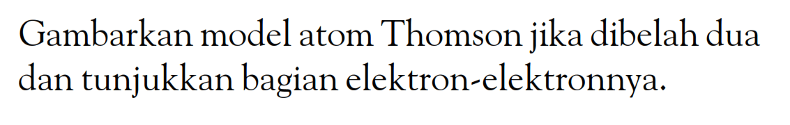 Gambarkan model atom Thomson jika dibelah dua dan tunjukkan bagian elektron-elektronnya.