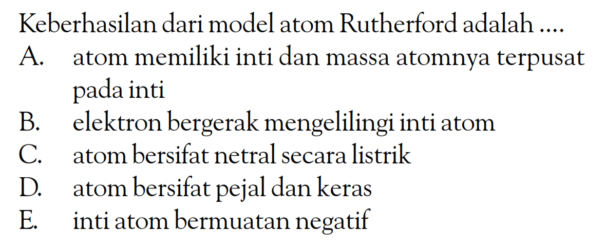 Keberhasilan dari model atom Rutherford adalah ...