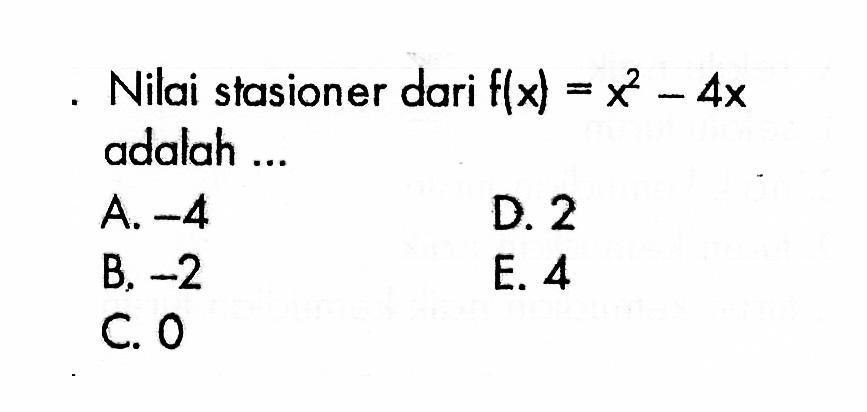 Nilai stasioner dari f(x)=x^2-4x adalah ...