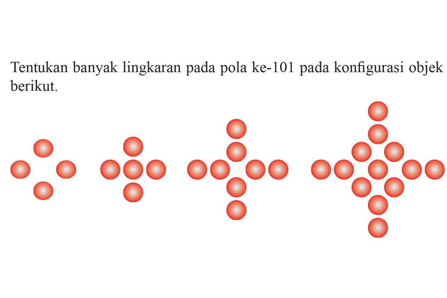 Tentukan banyak lingkaran pada pola ke-101 pada konfigurasi objek berikut.