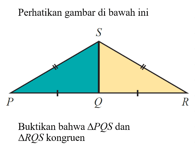 Perhatikan gambar di bawahiniBuktikan bahwa  segitiga P Q S  dan  segitiga R Q S  kongruen