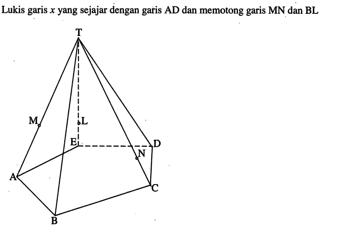 Lukis garis x yang sejajar dengan garis AD dan memotong garis MN dan BL T M L A E D N C B
