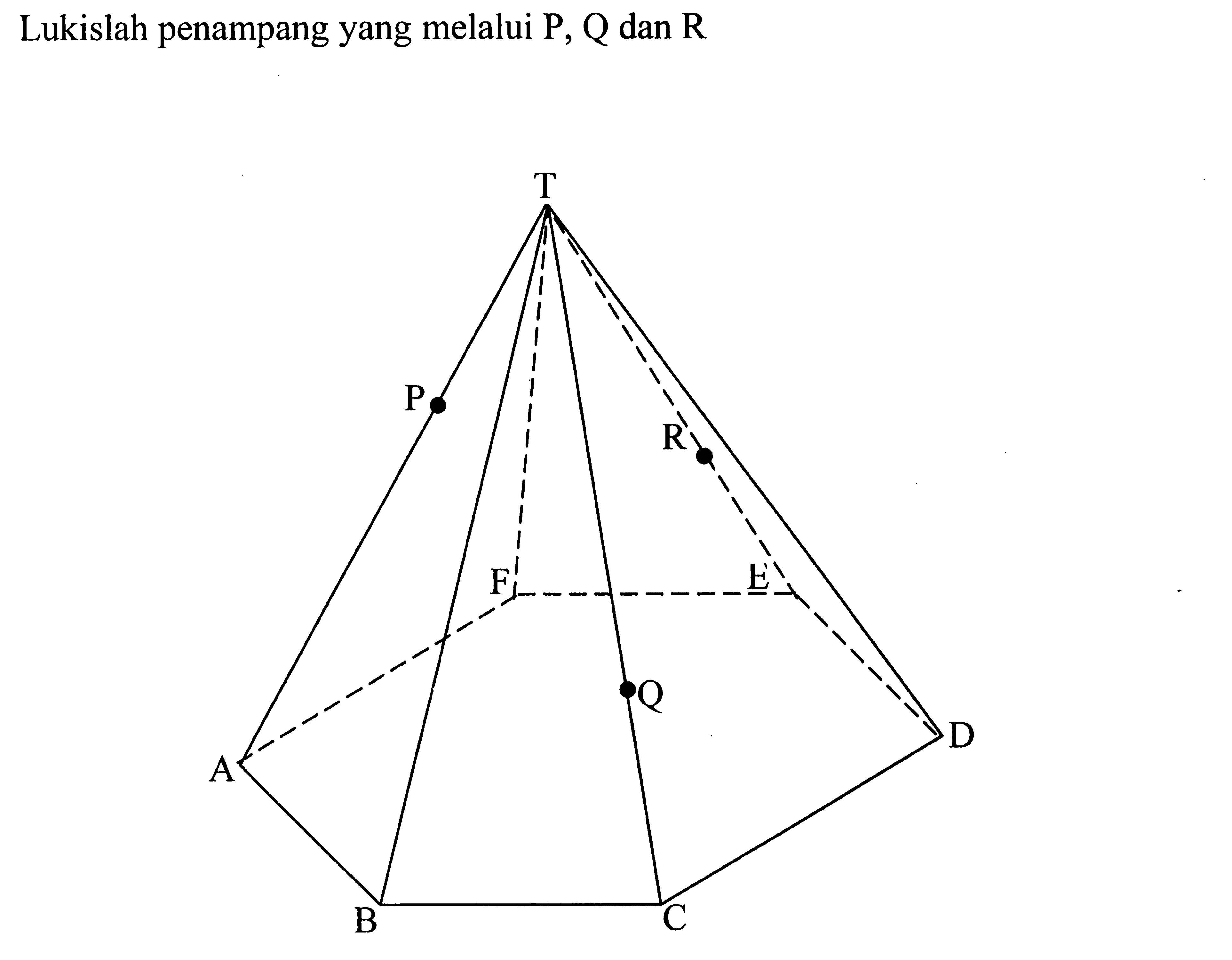 Lukislah penampang yang melalui P, Q dan R