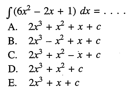 integral (6x^2-2x+1) dx=.... 