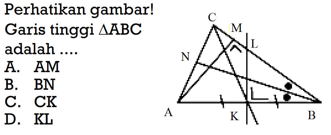 perhatikan gambar!Garis tinggi segitiga ABC adalah ....