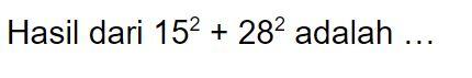 Hasil dari 15^2 + 28^2 adalah ....