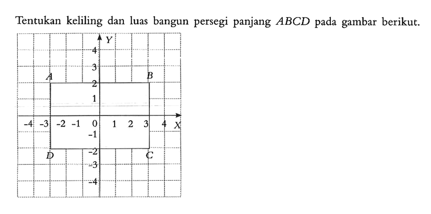 Tentukan keliling dan luas bangun persegi panjang  A B C D  pada gambar berikut.