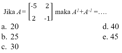 Jika A=[5 2 2 -1] maka A^1+A^-1 =