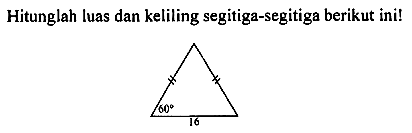 Hitunglah luas dan keliling segitiga-segitiga berikut ini! 60 16