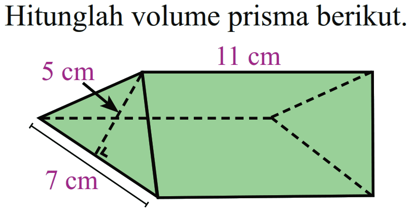 Hitunglah volume prisma berikut 11 cm 5 cm 7 cm
